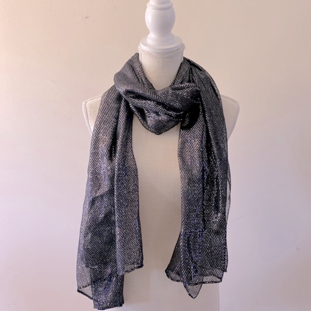 Forever 21 women’s  evening metallic silver black wrap scarf, dressy shawl